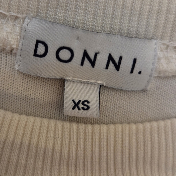 DONNI. Tri Terry Sweater Cream/Latte/Basil Women's XS Sweatshirt Color Block - Picture 6 of 9